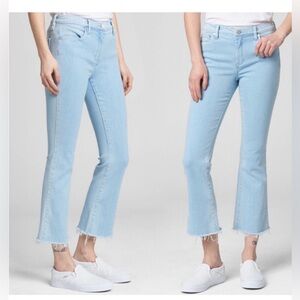 BlankNYC The Varick Kick Flare Light Wash Denim Cropped Raw Hem Jeans Size 29